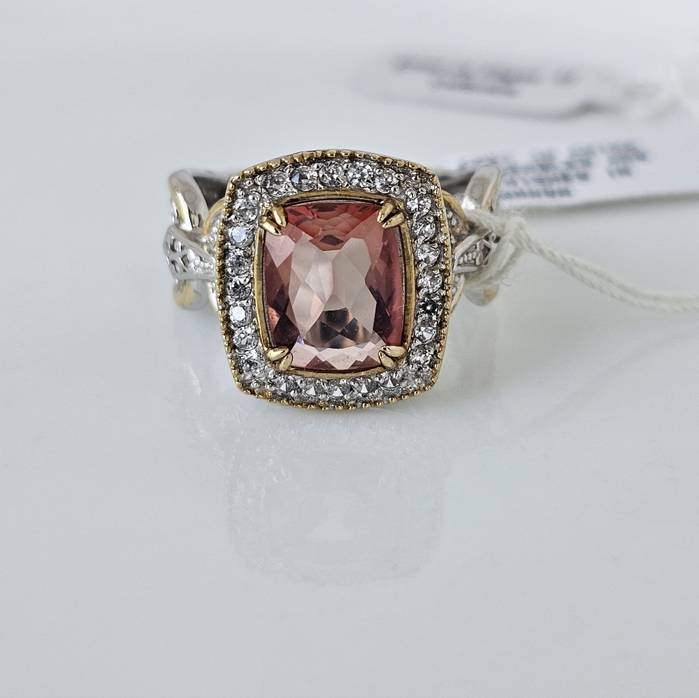 Natural Morganite & Diamond Palladium Sterling Silver 18k Ring Size 7.5! NEW - Picture 3 of 15